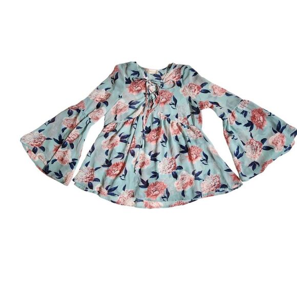 Altar'd State sheer long bell sleeve lace up top sz M - Picture 1 of 11